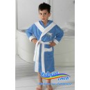 Детский халат для мальчика (голубой с белым)